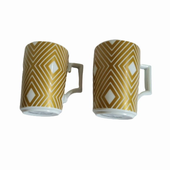 Pair Of Starbucks Coffee Tea Mugs, White And Gokd, Geometruc Pattern - Picture 4 of 9